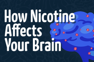 The title "How Nicotine Affects Your Brain" and graphic showing a brain with Ns representing nicotine