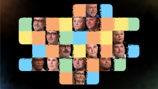 Headshots of individuals who shared their stories shown in colorful squares