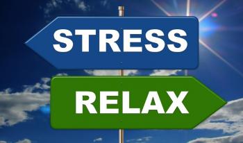 Signpost positing opposite directions labeled "stress" and "relax"