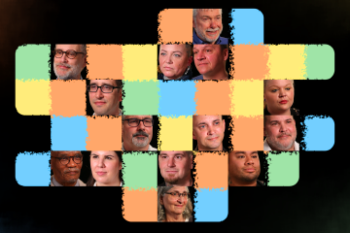 Headshots of individuals who shared their stories shown in colorful squares